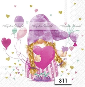 (311) ZWEI Papier LUNCHEON Decoupage Kunst Handwerk Servietten VALENTIN WICHTEL MÄDCHEN HERZEN - Bild 1 von 2