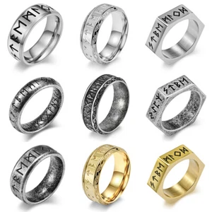 Men Women Boy Cool Viking Ring Stainless Steel Rune Celtic Norse Band Gift - Picture 1 of 39
