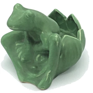 NILOAK Art Pottery Frog Planter Matte Green Prairie Arts & Crafts Glaze 1930s - Picture 1 of 17