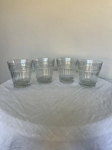 4 Anchor Hocking Olivia-Isabella Clear Glass Short Tumblers Dots & Stripes VTG - Picture 1 of 7