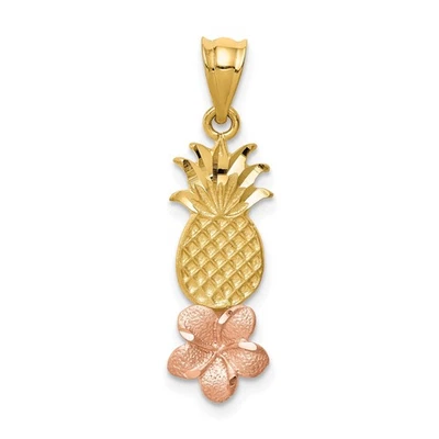 Colgante de piña oro bicolor 14k rosa plumeria joyería tropical hawaiana Foto 1 de 4