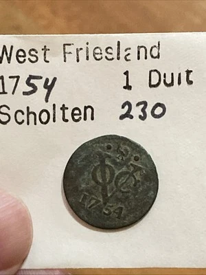 1754 Dutch Republic 1 Duit Coin West Friesland Province East Indies - Image 1 of 4