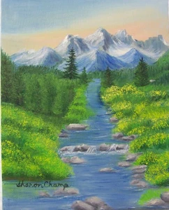 Original Landscape Oil Painting on Canvas - Bob Ross Style - Mountain Streams - Picture 1 of 3