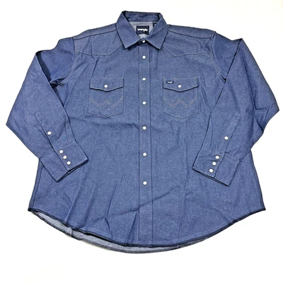 Wrangler Cowboy Cut Western Snap Shirt Men XXL Indigo Denim Work Firm NWOT - Image 1 of 4