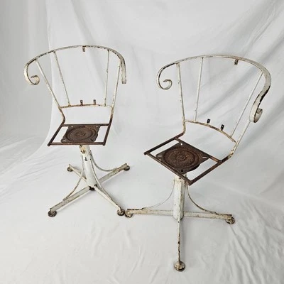 Vintage Iron Patio Bistro Chairs Swivel Garden Mid-Century No Cushions - Image 1 of 4