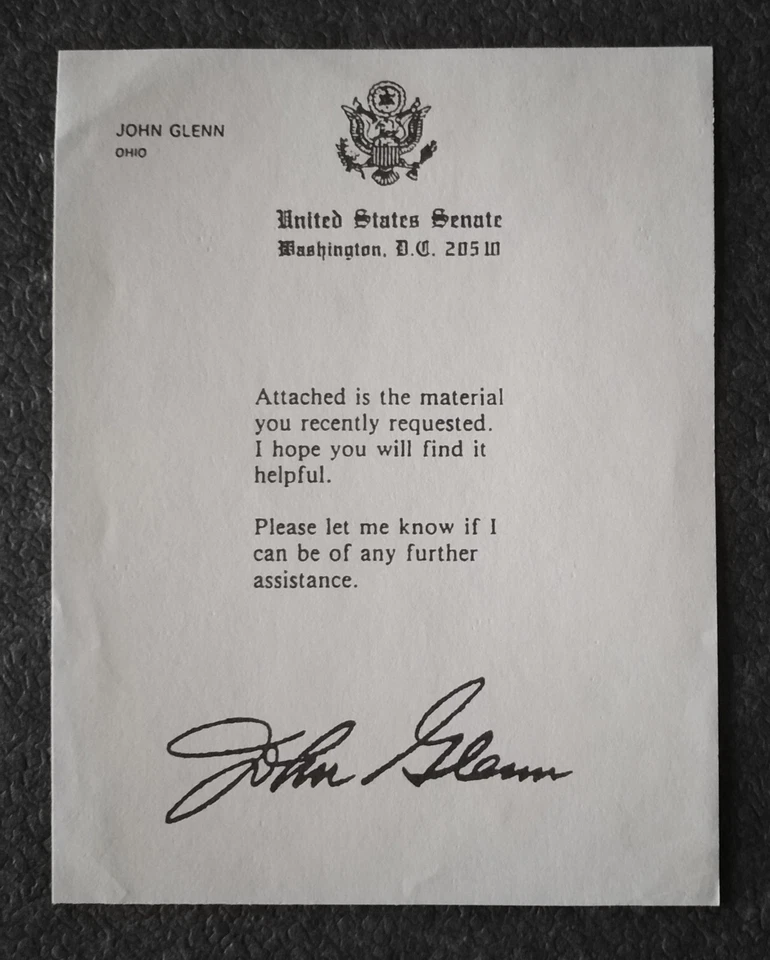 15428 John Glenn Ohio Astronaut Zettel Druck signiert - Bild 1 von 1