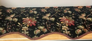 Waverly Felicite Noir Rod Pocket Scallop Valances Gimp Trim Floral Set of 4 - Picture 1 of 9