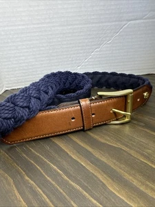 Brooks Brothers Navy Blue Belt Preppy Quilted Leather Size 36 Made In USA - Bild 1 von 11