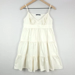 Brandy Melville Dress Womens OS Cream Cotton Tiered Ruffle Eyelet Coquette - Picture 1 of 14