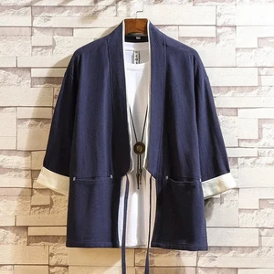 Cardigan Uomo Kimono Giapponese Samurai Costume Abbigliamento Kimono Giacca Camicia Yukata - Foto 1 di 29