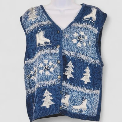 VTG North Crest Women Christmas Vest XL Cottagecore Grandma Winter Snowflake - Image 1 of 4