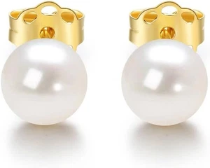 Aretes mujer perlas blancas simullada redondas oro laminado plata elegante diario - Bild 1 von 12