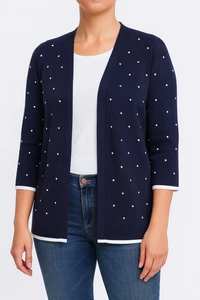 Cárdigan Chloe & Jasmine Mar Báltico Frente Abierto Azul Marino Lunares M Nuevo con Etiquetas - Imagen 1 de 5