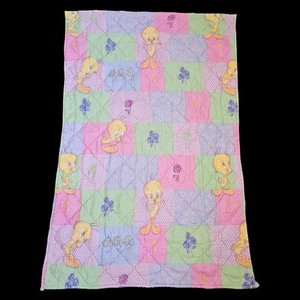 90s Tweety Bird Girls Patchwork Toddler Comforter Coverlet Blanket 37 X 58" USA - Picture 1 of 11