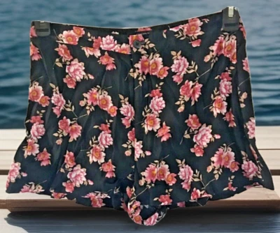 Pantalones Cortos Forever 21 Mujer Negro Rosa Floral Cremallera Cintura Alta Acampanados Talla M Foto 1 de 4