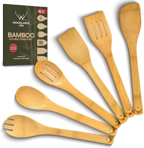 Wooden Spoons for Cooking 6Pcs – Eco-Friendly Bamboo Wood Kitchen Utensils Set - - Picture 1 of 12