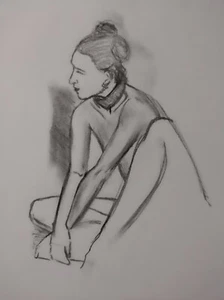 Beautiful Nude woman, Life drawing, Charcoal, ORIGINAL Art 40x45cm Signed - Picture 1 of 1