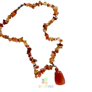 Cute & Trendy Natural Carnelian Gemstone Fashion Pendant Beaded Necklace 16" - Picture 1 of 4