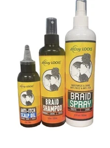 Set Of AllDay Locks Braid Shampoo8 Oz & Moisturizer & Shine 12,Oz & Scalp Oil - Picture 1 of 2