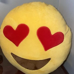 Emoji Smiley Face Heart Eyes Plush Stuffed Pillow Toy 13 inch Yellow - Picture 1 of 4