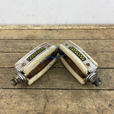Pedales de arco vintage 9/16 pulgadas blanco bloque punto reflector joya años 60 70 bicicleta muscular Foto 1 de 4