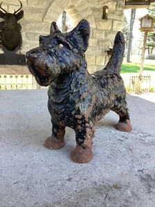 ANTIQUE CAST IRON PRIMITIVE SCOTTY DOG DOOR STOP FINELY DETAILED PATINA  - Picture 1 of 20