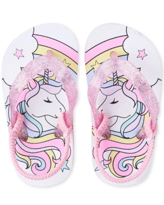 NWT Toddler Girl Rainbow Unicorn Flip Flops w. Back Strap SIZE 6-7 | 8-9 | 10-11 - Image 1 of 3