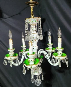 Vintage Moser Bohemian Czech White Cut to Green Rewired Chandelier Crystals - Picture 1 of 10
