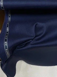 Navy Blue Pinstripe Super 130'S Wool Suiting Fabric Woven Twill GUABELLO 2.20 m - Picture 1 of 12