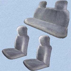 Gray Front + Rear Car Chair Seat Covers Cusion Pad Anti-slip Fur Plush Winter - Picture 1 of 6