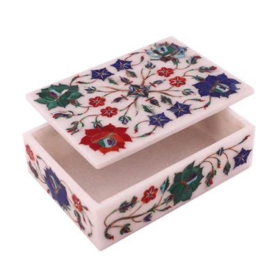 Marble Jewelry Box fine floral Semi Precious Stones handicraft work - Image 1 of 4