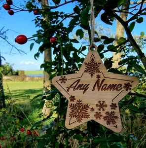 STAR Personalised Christmas Bauble Tree Decoration Wood  Xmas Gift  Baubles WOW - Picture 1 of 18