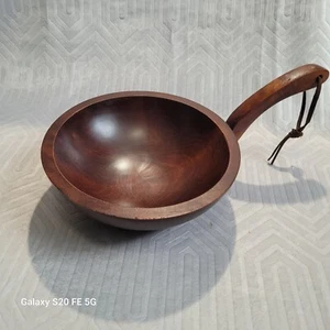 Vintage Baribocraft Canada Wood Bowl Hanging Dark Maple Leather Hanger - Picture 1 of 12