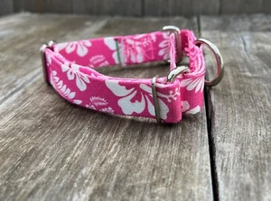 1 inch wide Adjustable Martingale Dog Collar - Slip on Pink Hawaiian Collar USA - Picture 1 of 5