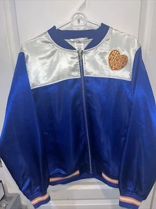 Disney Bomber Jacket Mickey Mouse Blue Satin Size L Disneyland - Picture 1 of 11