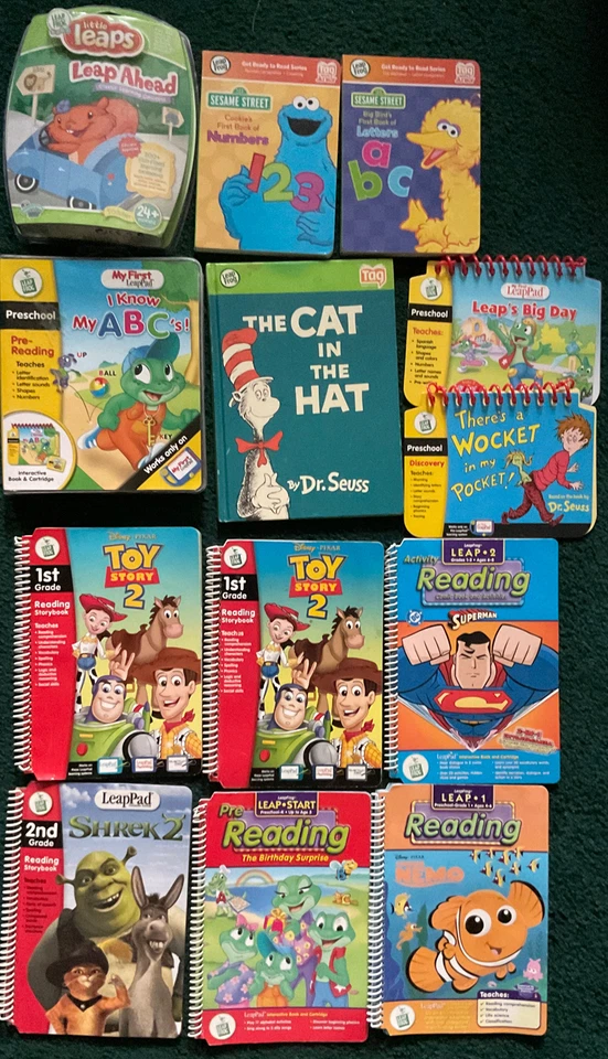 Lot Of Leap Frog / Tag Books And Booklets, 2 Cartridges - Sesame Street, Dr Seus - Image 1 of 1