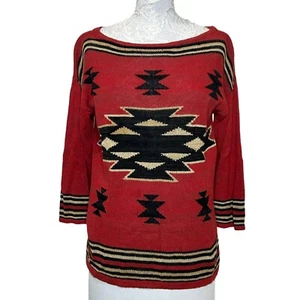 Suéter Chaps Western Mezcla de Lino y Algodón Manga 3/4 Tejido Rojo Para Mujer’s Pequeño - Imagen 1 de 6