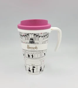 Taza térmica de viaje con globos rosados Harrods Department Store hecha en Reino Unido - Imagen 1 de 10