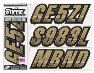 STIFFIE Techtron TT16 Boat PWC Letter Number Decal Registration MET. GOLD BLACK - Picture 1 of 9