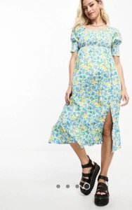 Violet Romance Maternity Dress Midi Size 8 & 12 White Floral Shirred Bust MK28 - Picture 1 of 22