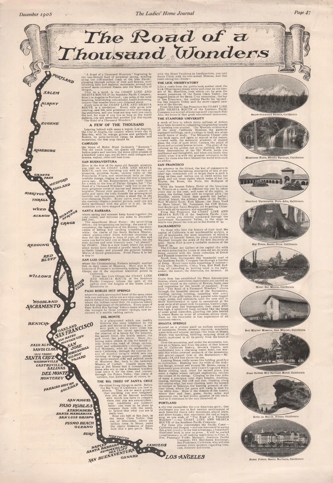 Anuncio impreso vintage de viaje de ferrocarril Southern Pacific Coast Line & Shasta Route 1905 Foto 1 de 1