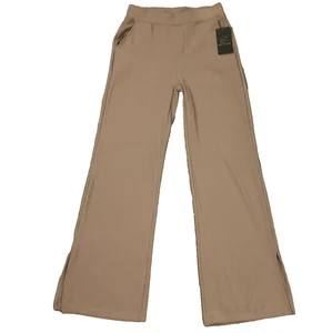 Move Theology Rib Side Slit Pant High Rise Wide Leg Stretchy Brown L 28x30.25 - Picture 1 of 20