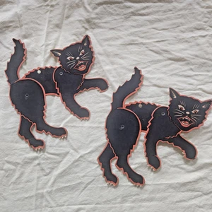 Vintage Halloween Karton gestanzt zwei schwarze Katzen Einweg aufklappbar Pfeife USA C9 - Bild 1 von 3
