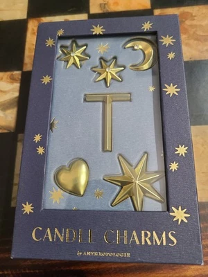 Anthropologie Monogram Candle Charms Gold Letter T Stars Heart Crescent Moon NEW - Image 1 of 4