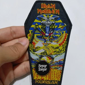 Iron Maiden Powerslave Patch Woven Sew On Coffin Patch Kutte Vest Jacket NWOBHM - Picture 1 of 1