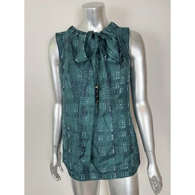Tory Burch Silk Top Blouse Women’s 2 XS Bow Tie Sleeveless Green Saffield - Image 1 of 4