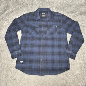 Metal Mulisha Mens Plaid Flannel Shirt Size Large Long Sleeve Button Up Blue - Picture 1 of 21