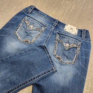 Pantalones de mezclilla Miss Me para mujer 32 puños ajustados bordados elásticos vaquera rodeo  - Imagen 1 de 11