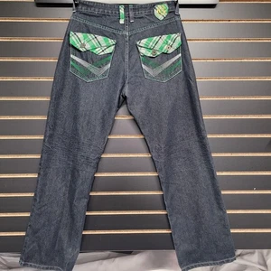 Y2K Attitude gold grün kariert Grunge Emo Baggy schwarz Herren Jeans Größe 34X34 - Bild 1 von 12