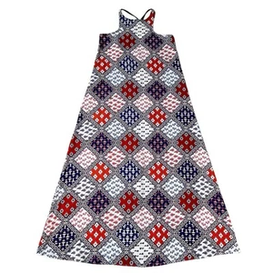 Gianni Bini Red Blue Floral Patchwork Strappy Back Boho Maxi Dress Size Medium - Picture 1 of 6